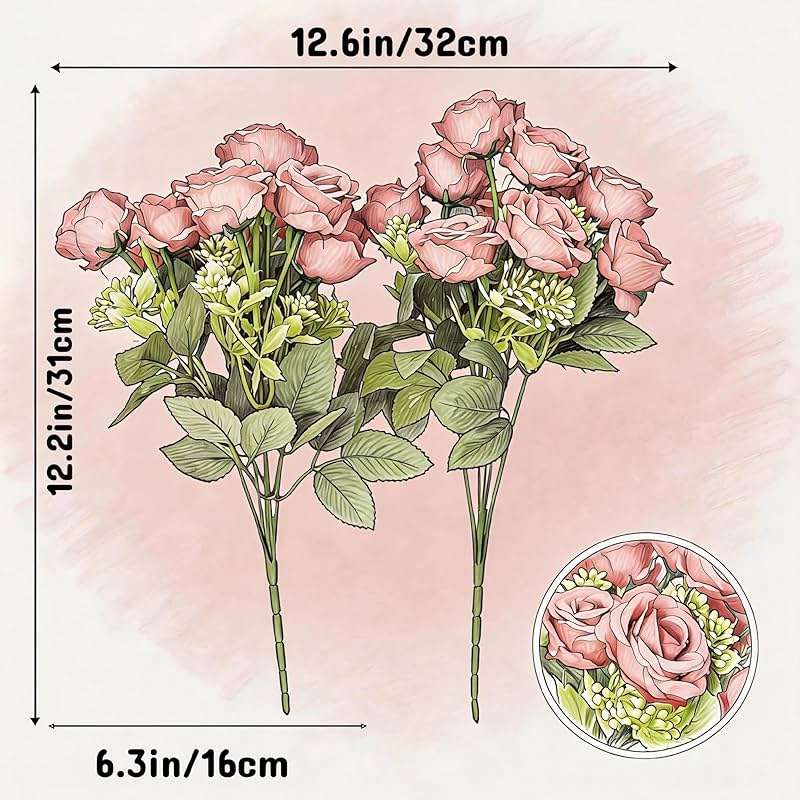 UniBeBri 10 Items Artificial Rose Flowers for Festival, Pink Flowers Faux Rose UV-Resistant, Fake Roses with Stems Realistic Flower for DIY Wedding Bouquets Garden Porch Winter Outdoor Decor(Pink) - Image 3