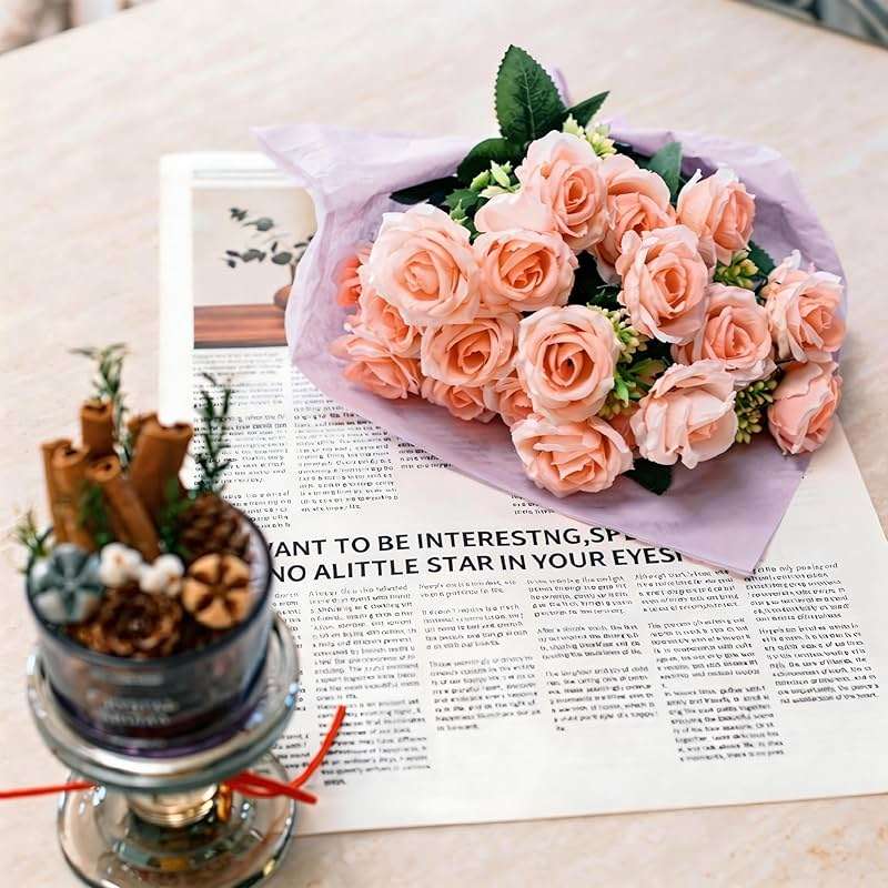 UniBeBri 10 Items Artificial Rose Flowers for Festival, Pink Flowers Faux Rose UV-Resistant, Fake Roses with Stems Realistic Flower for DIY Wedding Bouquets Garden Porch Winter Outdoor Decor(Pink) - Image 4