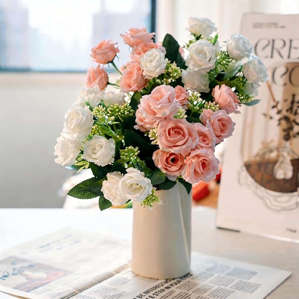UniBeBri 10 Items Artificial Rose Flowers for Festival, Pink Flowers Faux Rose UV-Resistant, Fake Roses with Stems Realistic Flower for DIY Wedding Bouquets Garden Porch Winter Outdoor Decor(Pink) - Image 6
