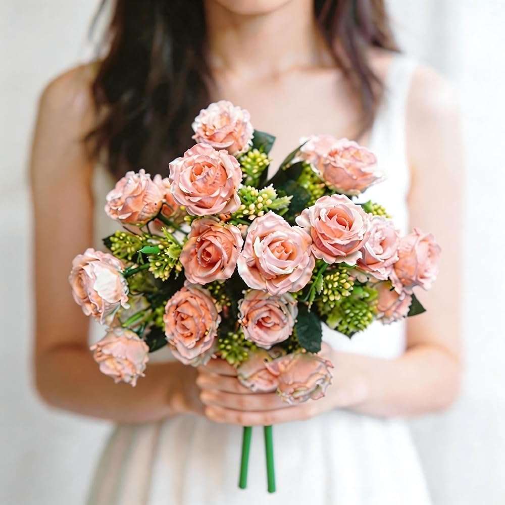 UniBeBri 10 Items Artificial Rose Flowers for Festival, Pink Flowers Faux Rose UV-Resistant, Fake Roses with Stems Realistic Flower for DIY Wedding Bouquets Garden Porch Winter Outdoor Decor(Pink) - Image 7