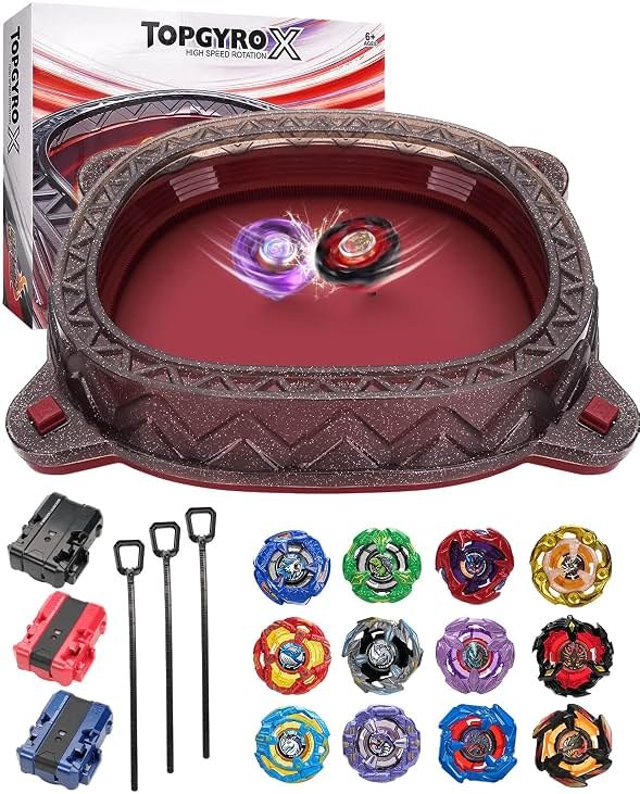 BGOVTAPO X Stadium Starter Kit - with 12 X Tops, 3 Launchers & Arena for Battle, Ultimate Competitive Spin Top Battle Set, Gift for Kids, Boys, Girls Ages 6+ - Product Image