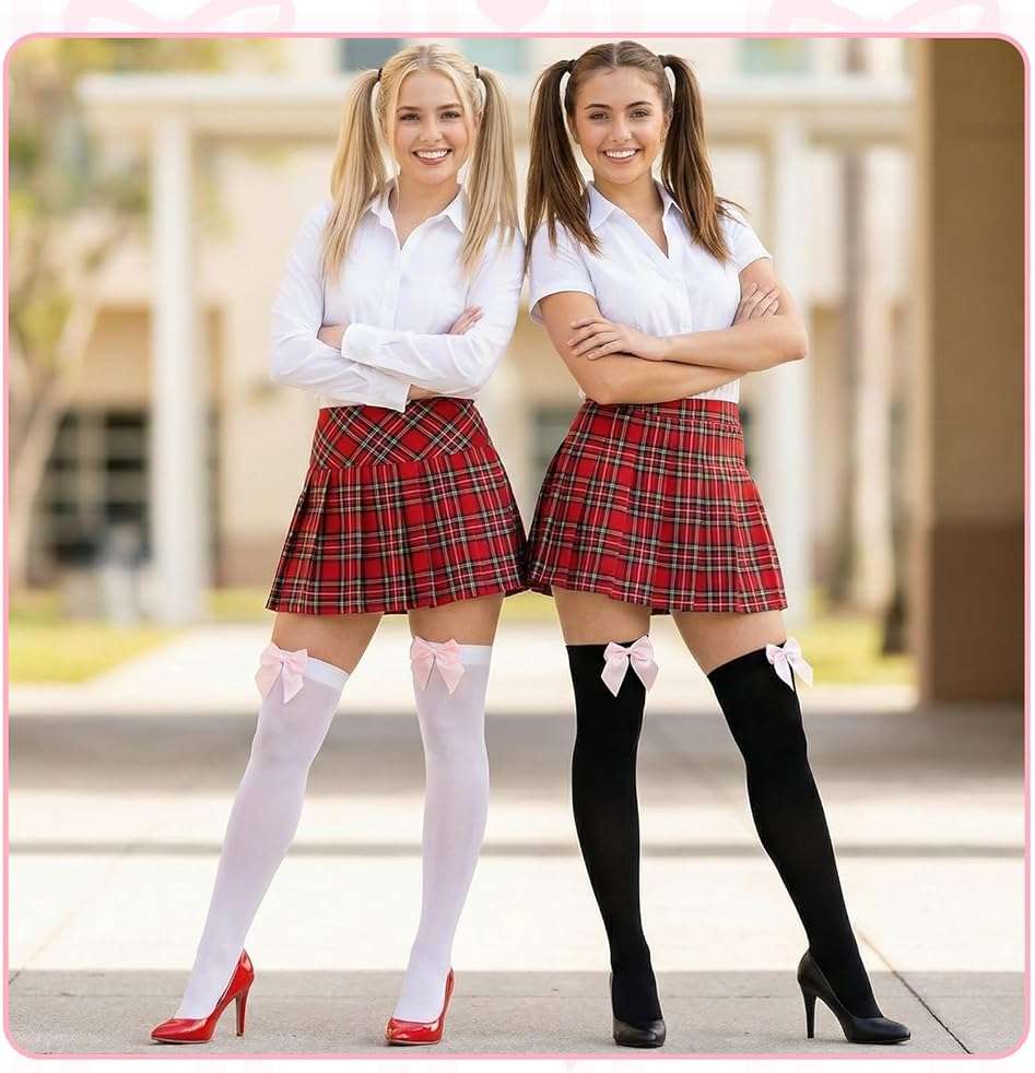scenicamp 3 Pairs Women Satin Bow Thigh Highs Stockings Lolita Over Knee High Long Socks with Cute Bow - Image 3
