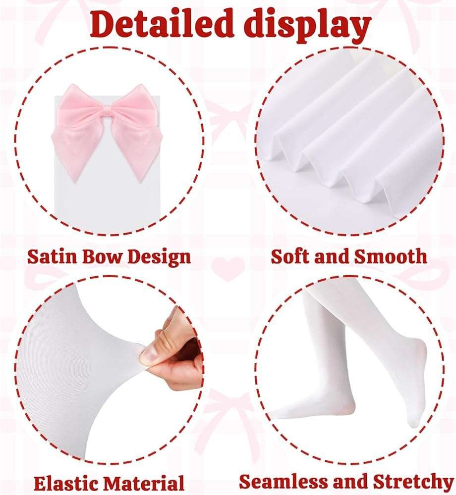 scenicamp 3 Pairs Women Satin Bow Thigh Highs Stockings Lolita Over Knee High Long Socks with Cute Bow - Image 4