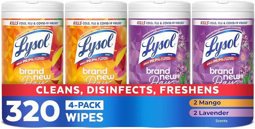 LYSOL Disinfecting Wipes, All Purpose Cleaner, Multi-Surface Antibacterial Cleaning Wipes, Household Cleaning Supplies, Dorm Essentials, Lavender + Mango Scents, 80 ct. (4 Pack) - Image 1