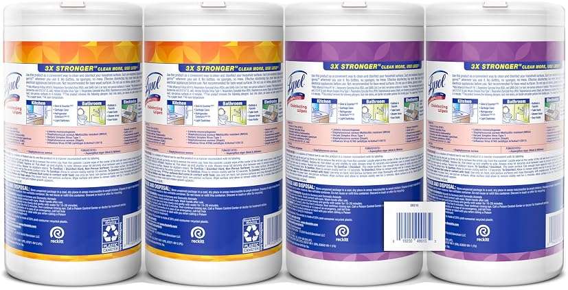 LYSOL Disinfecting Wipes, All Purpose Cleaner, Multi-Surface Antibacterial Cleaning Wipes, Household Cleaning Supplies, Dorm Essentials, Lavender + Mango Scents, 80 ct. (4 Pack) - Image 8