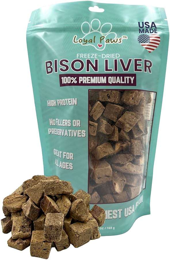 Loyal Paws Freeze Dried Bison Liver Dog Treats, Single Ingredient, USA Made, High Protein, Grain Free, All Natural, High-Value Training Treats for Dogs, 6 oz - Image 1