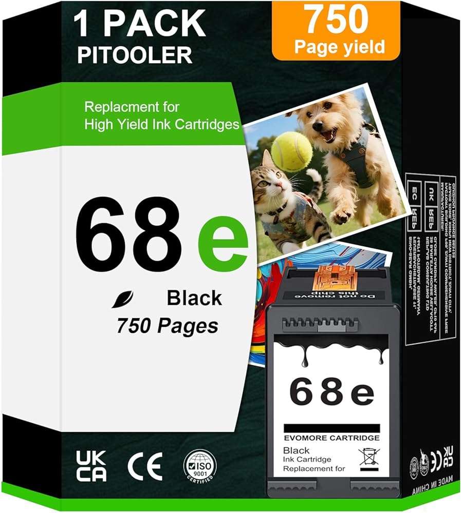 INSMAX 68XL Black Ink Cartridge Replacement for HP Ink 68 68XL 68e Ink Works for Envy 6100e 6552e 6555e 6558e 6155e 6152e Printer (1 Black) - Image 1