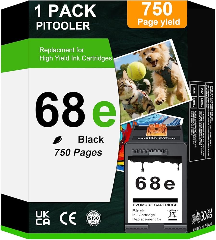 INSMAX 68XL Black Ink Cartridge Replacement for HP Ink 68 68XL 68e Ink Works for Envy 6100e 6552e 6555e 6558e 6155e 6152e Printer (1 Black) - Product Image