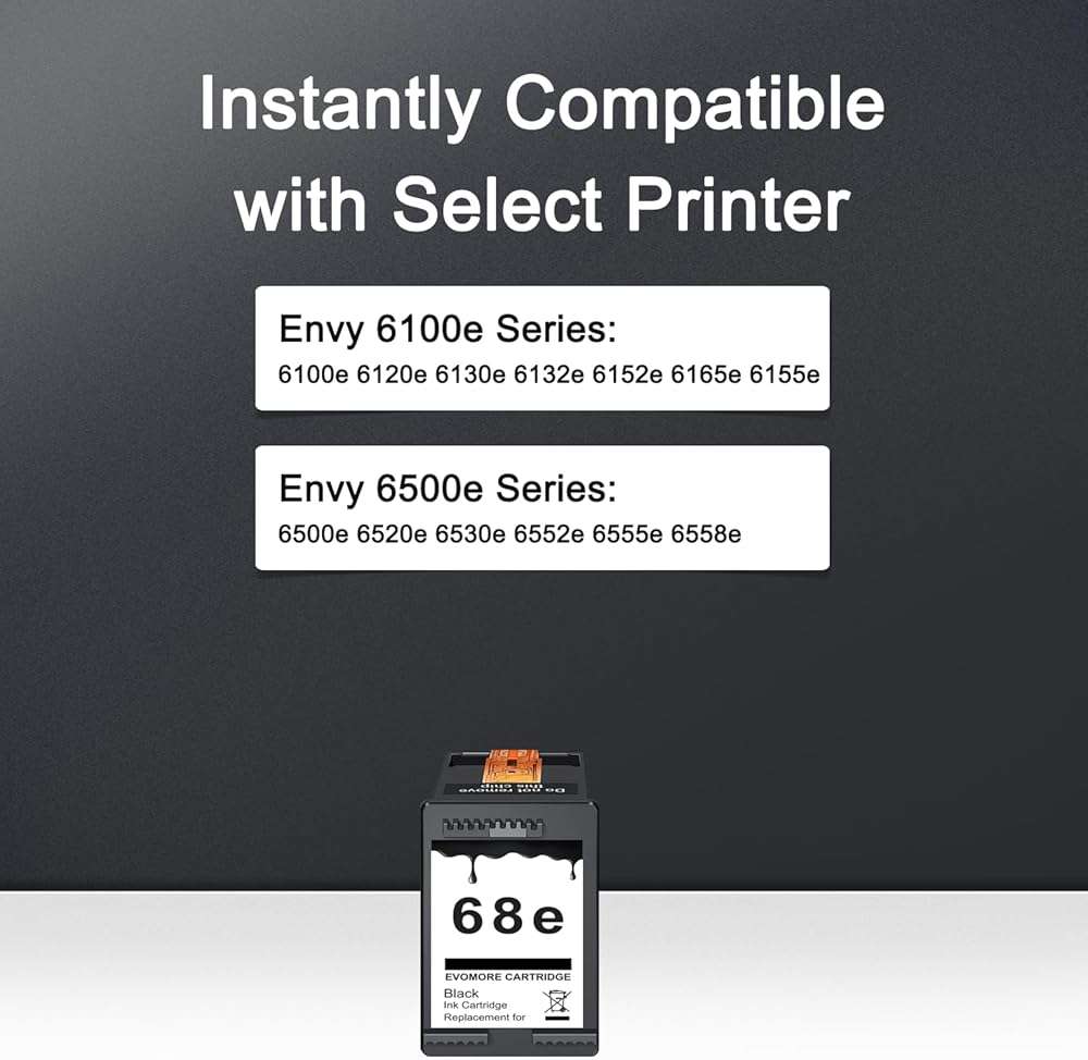 INSMAX 68XL Black Ink Cartridge Replacement for HP Ink 68 68XL 68e Ink Works for Envy 6100e 6552e 6555e 6558e 6155e 6152e Printer (1 Black) - Image 2
