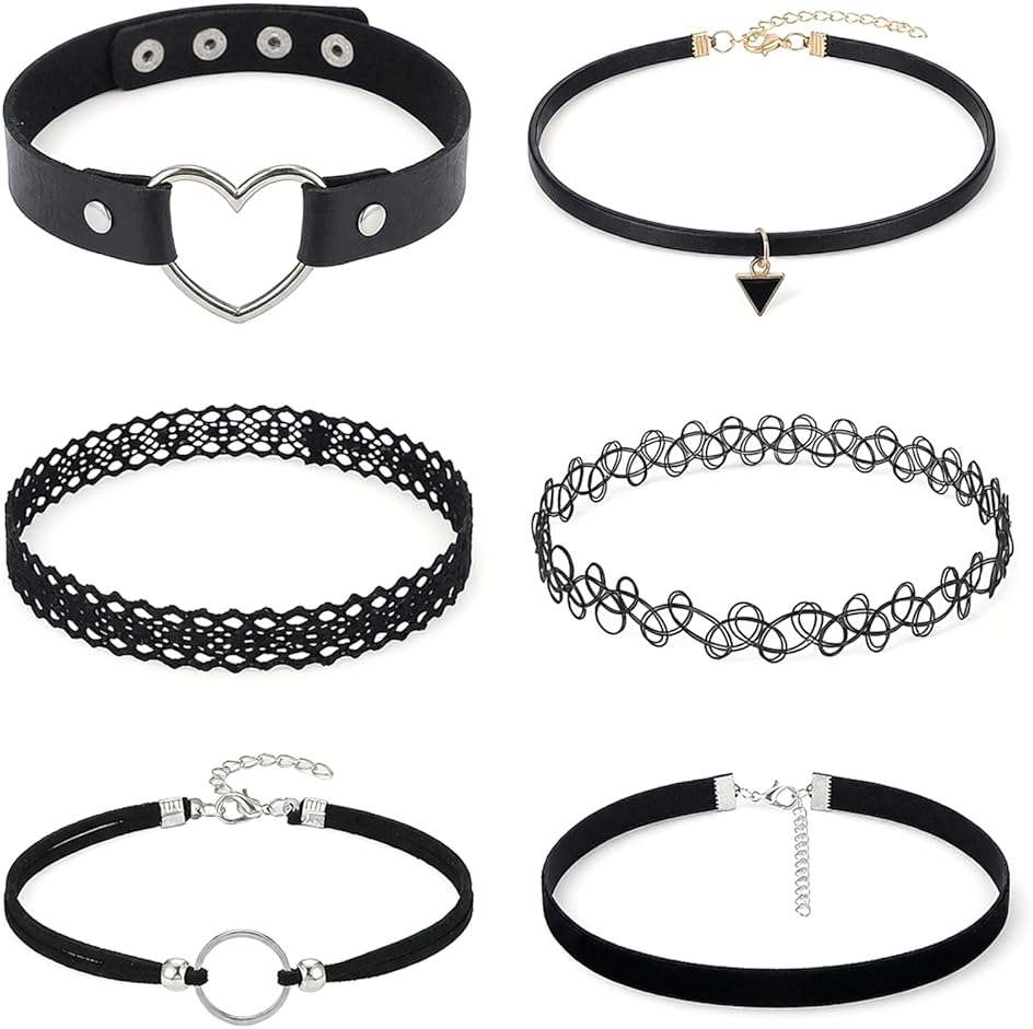 QFGasre Gothic Choker Necklace for Women Black Choker Necklace Lace Chokers 90s Outfits for Women Classic Gothic Lace Chokers Accessories Set Gifts 6Pcs - Image 1