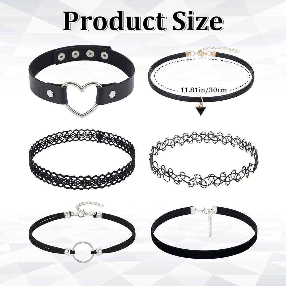 QFGasre Gothic Choker Necklace for Women Black Choker Necklace Lace Chokers 90s Outfits for Women Classic Gothic Lace Chokers Accessories Set Gifts 6Pcs - Image 2