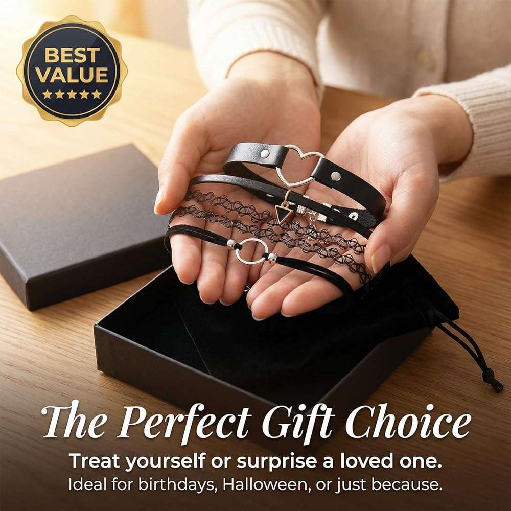 QFGasre Gothic Choker Necklace for Women Black Choker Necklace Lace Chokers 90s Outfits for Women Classic Gothic Lace Chokers Accessories Set Gifts 6Pcs - Image 7
