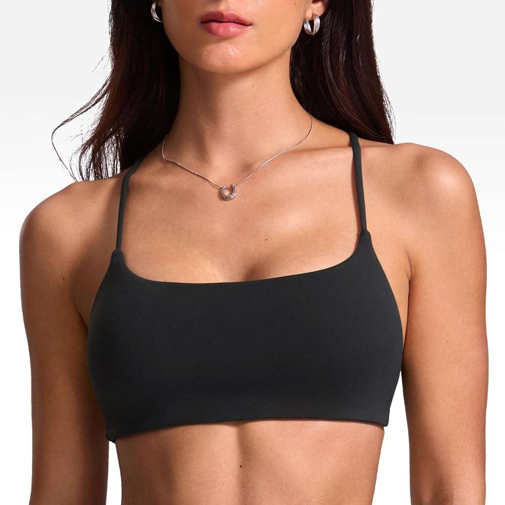 INGIA Women's Low Scoop Neck Sports Bra Spaghetti Criss Cross Strap Padded Workout Yoga Bra Crop Top - Image 2