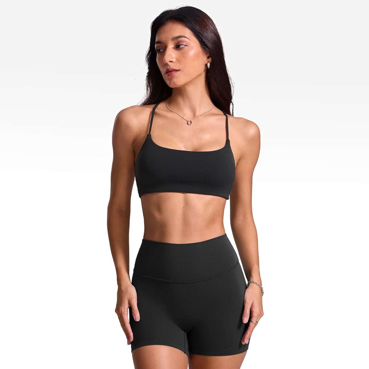 INGIA Women's Low Scoop Neck Sports Bra Spaghetti Criss Cross Strap Padded Workout Yoga Bra Crop Top - Image 4
