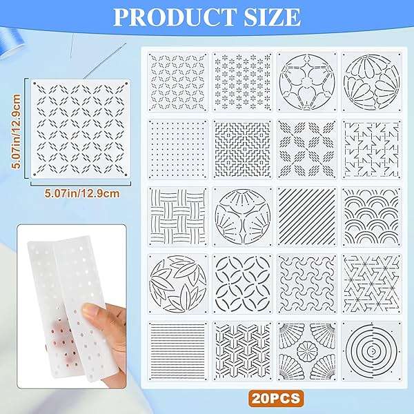 46 Pcs Sashiko Thread Kit - Skeins Blue Sashiko Thread,Sashiko Needles,Sashiko Patterns,Embroidery Projects for Sewing Hand Quilting Mending Supplies - Image 4