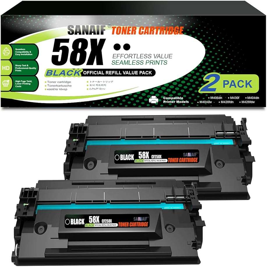 58X Black Toner Cartridges Extra-Large Capacity (2-Pack) Replacement for hp 58X CF258X Work with LaserJ Enterprise M406dn MFP M430f Pro M404dn M404dw MFP M428dw M428fdn Printers|CF258X - Image 1
