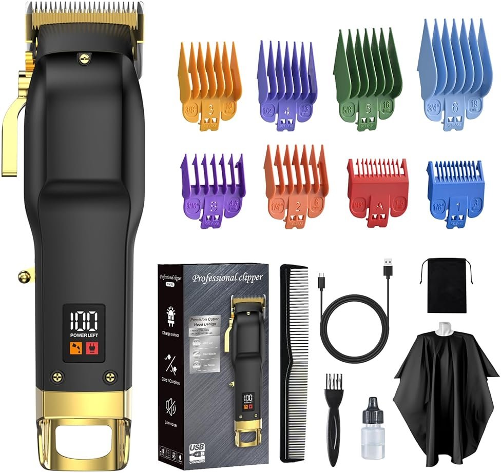 Elehomyou Hair Clippers for Men, Cordless Hair Trimmer for Men with 8 Color-Coded Guard, Professional Hair Cutting Kit for Head, Beard, Face, Neck & Manscaping, Barber Clippers, Ideal Gift, 15Pcs - Product Image