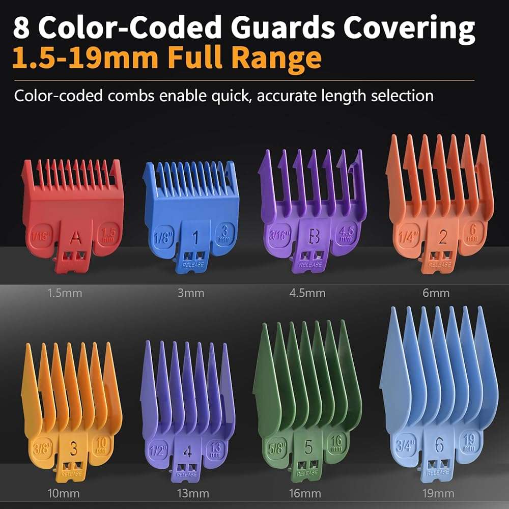 Elehomyou Hair Clippers for Men, Cordless Hair Trimmer for Men with 8 Color-Coded Guard, Professional Hair Cutting Kit for Head, Beard, Face, Neck & Manscaping, Barber Clippers, Ideal Gift, 15Pcs - Image 3