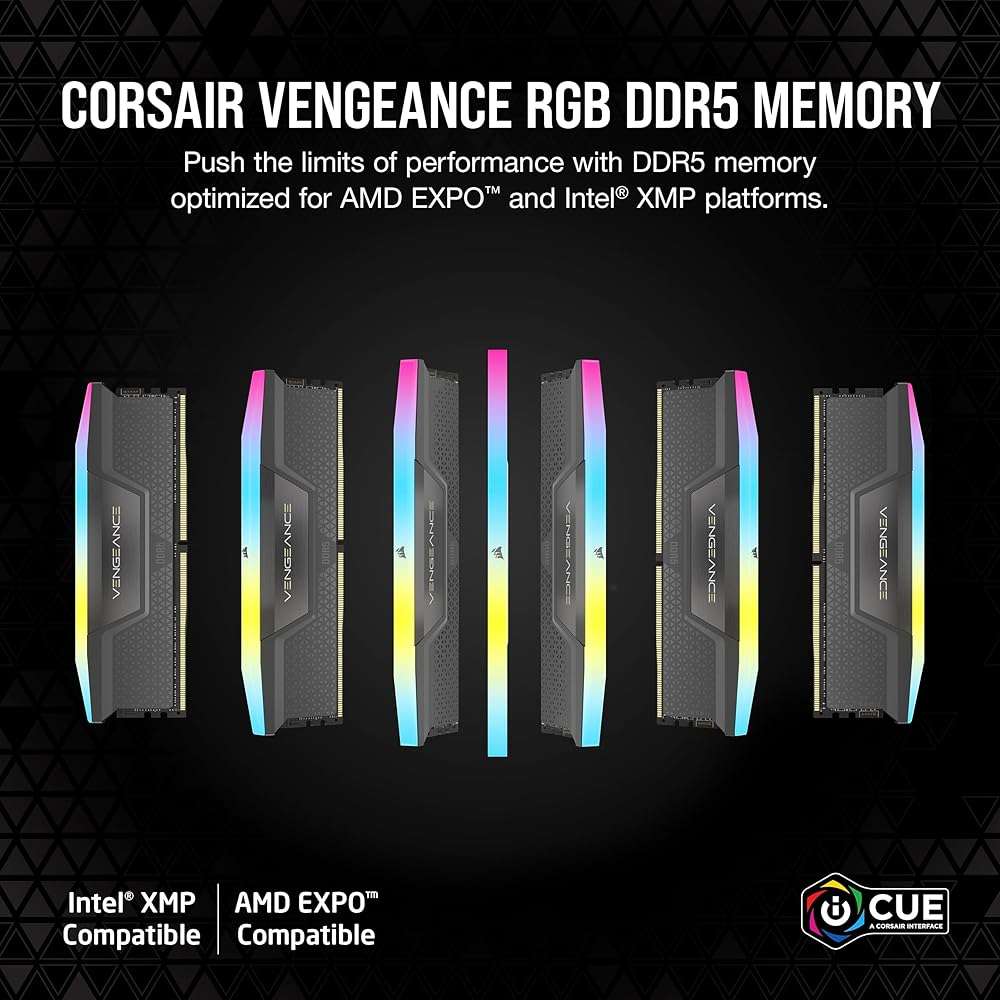 CORSAIR Vengeance RGB DDR5 32GB (2 x 16GB) Up to 6000MHz CL38-44-44-96 1.35V Intel XMP 3.0 AMD EXPO Computer Desktop Memory – Gray - Image 2