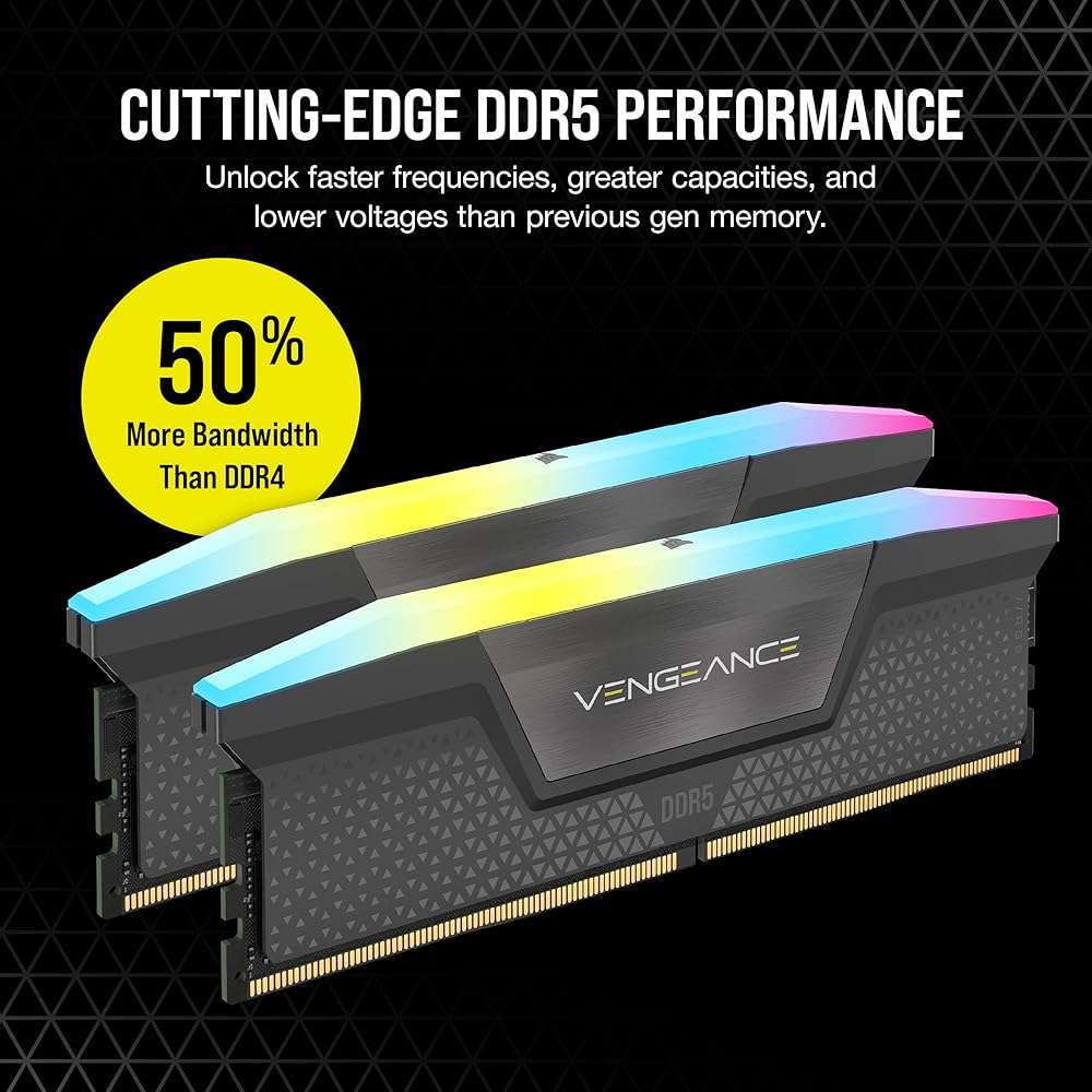 CORSAIR Vengeance RGB DDR5 32GB (2 x 16GB) Up to 6000MHz CL38-44-44-96 1.35V Intel XMP 3.0 AMD EXPO Computer Desktop Memory – Gray - Image 3