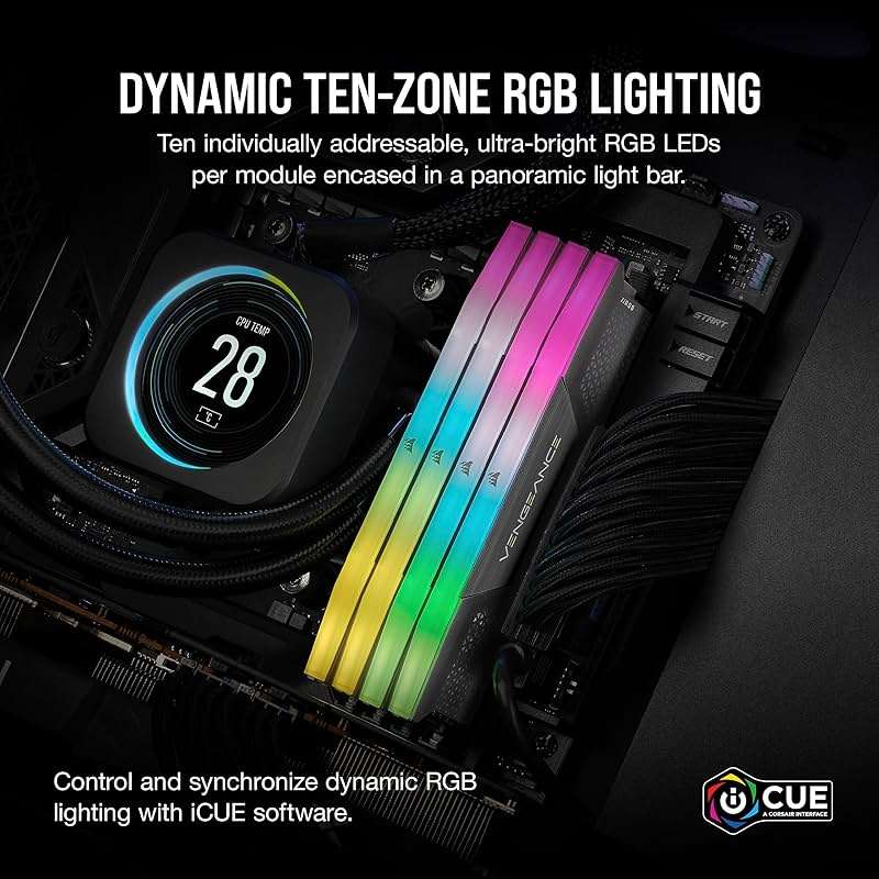 CORSAIR Vengeance RGB DDR5 32GB (2 x 16GB) Up to 6000MHz CL38-44-44-96 1.35V Intel XMP 3.0 AMD EXPO Computer Desktop Memory – Gray - Image 4