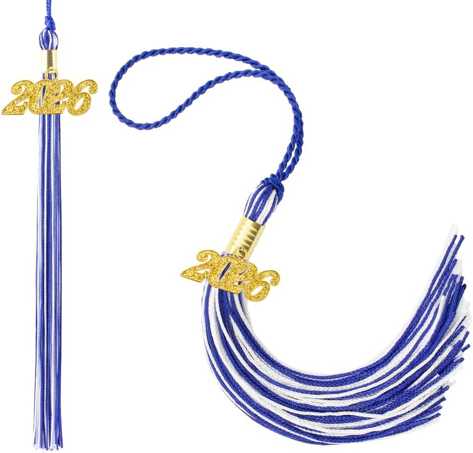 Graduation Tassel, Blue White Tassel Graduation 2026, 2 PCS 2026 Tassel, Academic Graduations Cap Tassels with 2026 Year Gold Date Charm for Graduations Cap Hat Decorations for Grad Party Ceremonies - Product Image