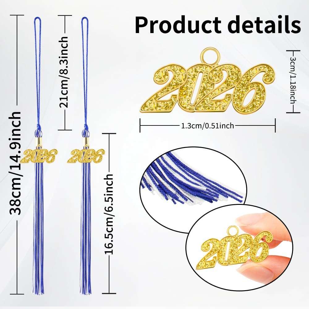 Graduation Tassel, Blue White Tassel Graduation 2026, 2 PCS 2026 Tassel, Academic Graduations Cap Tassels with 2026 Year Gold Date Charm for Graduations Cap Hat Decorations for Grad Party Ceremonies - Image 3