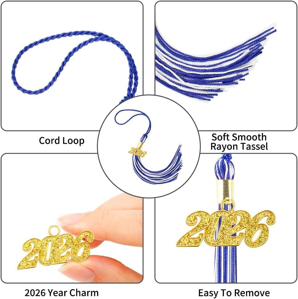 Graduation Tassel, Blue White Tassel Graduation 2026, 2 PCS 2026 Tassel, Academic Graduations Cap Tassels with 2026 Year Gold Date Charm for Graduations Cap Hat Decorations for Grad Party Ceremonies - Image 4