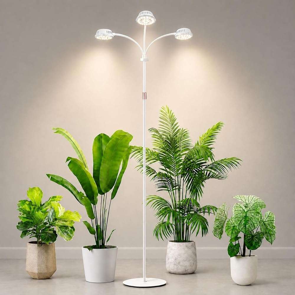 LORDEM Full Spectrum Plant Light for Indoor Growing,Tri-Head Grow Light with Stand for Large Plants,Auto ON/Off Timer 6/8/12/16H, 5 Dimmable Levels, 20-70 inches Adjustable Height - Image 1