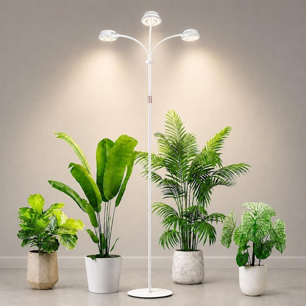 LORDEM Full Spectrum Plant Light for Indoor Growing,Tri-Head Grow Light with Stand for Large Plants,Auto ON/Off Timer 6/8/12/16H, 5 Dimmable Levels, 20-70 inches Adjustable Height - Product Image