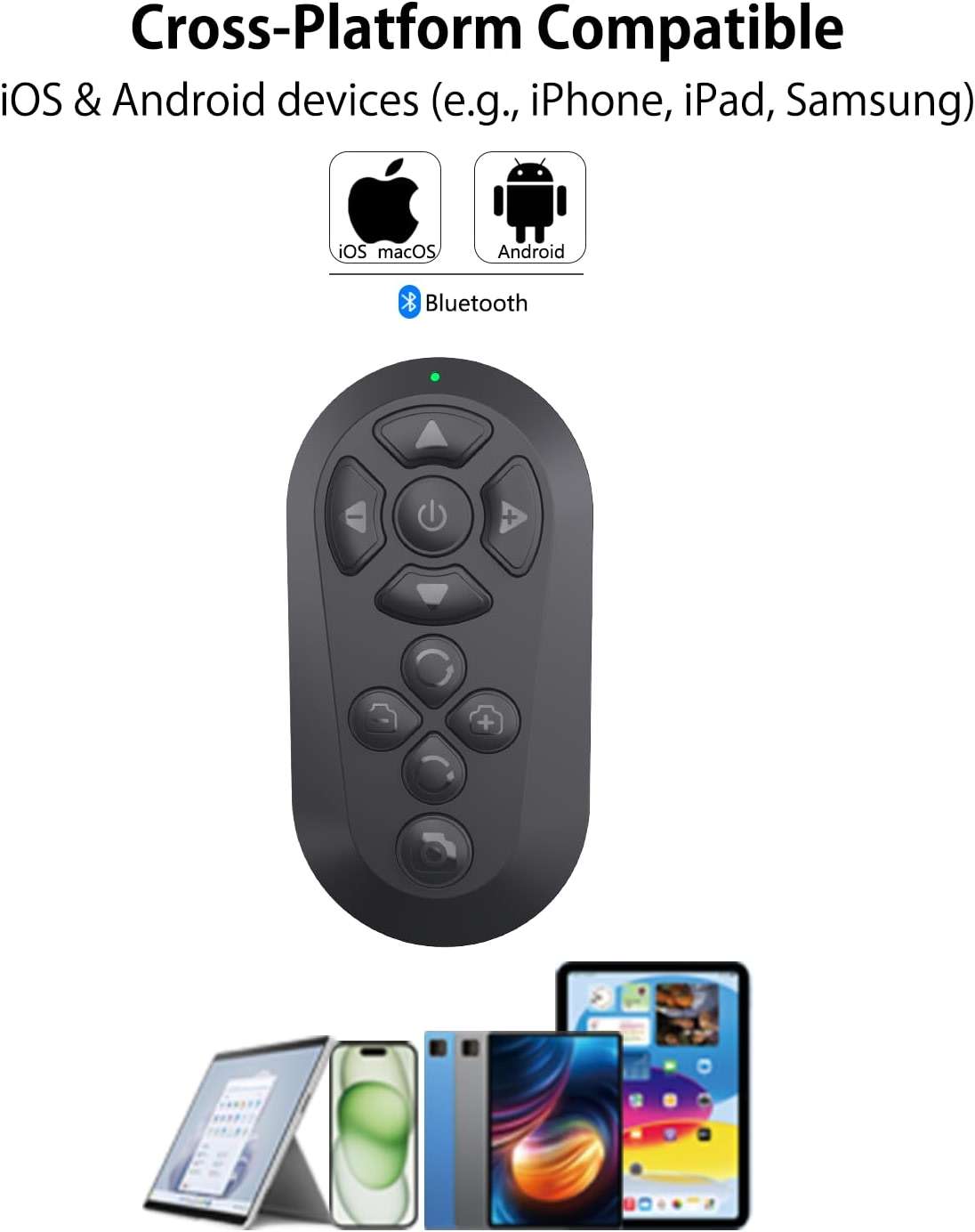 ZOZVO Wireless Remote Controller for iOS/Android Bluetooth Remote Control for TikTok Scrolling/Camera/Video Recording/Kindle App (Black) - Image 4