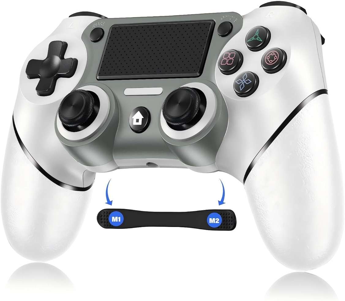 Wireless Controller Compatible with PS4/Pro/Slim, Black ps4 controller with Dual Vibration, 1000mAh Battery, 6-Axis Motion Sensor, Built-in Speaker & 3.5mm Headphone Jack, Charging Cable (White) - Image 1