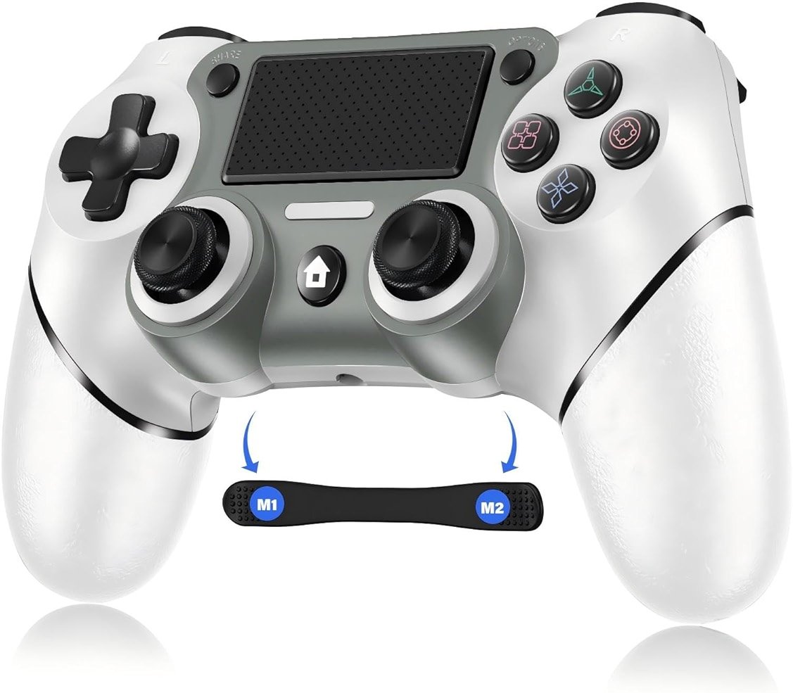 Wireless Controller Compatible with PS4/Pro/Slim, Black ps4 controller with Dual Vibration, 1000mAh Battery, 6-Axis Motion Sensor, Built-in Speaker & 3.5mm Headphone Jack, Charging Cable (White) - Product Image