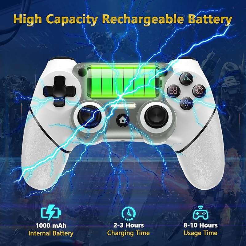 Wireless Controller Compatible with PS4/Pro/Slim, Black ps4 controller with Dual Vibration, 1000mAh Battery, 6-Axis Motion Sensor, Built-in Speaker & 3.5mm Headphone Jack, Charging Cable (White) - Image 4