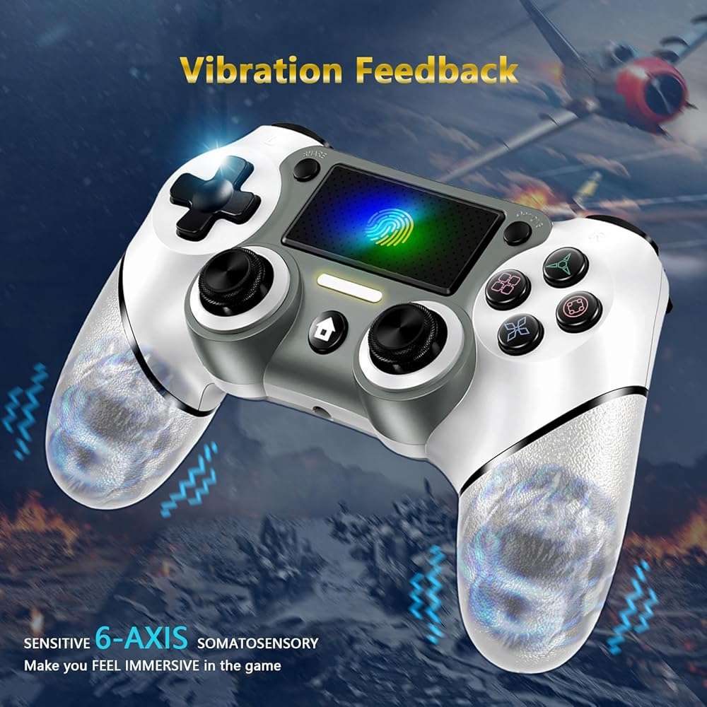 Wireless Controller Compatible with PS4/Pro/Slim, Black ps4 controller with Dual Vibration, 1000mAh Battery, 6-Axis Motion Sensor, Built-in Speaker & 3.5mm Headphone Jack, Charging Cable (White) - Image 6