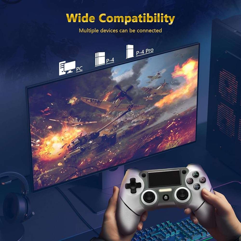 Wireless Controller Compatible with PS4/Pro/Slim, Black ps4 controller with Dual Vibration, 1000mAh Battery, 6-Axis Motion Sensor, Built-in Speaker & 3.5mm Headphone Jack, Charging Cable (White) - Image 7