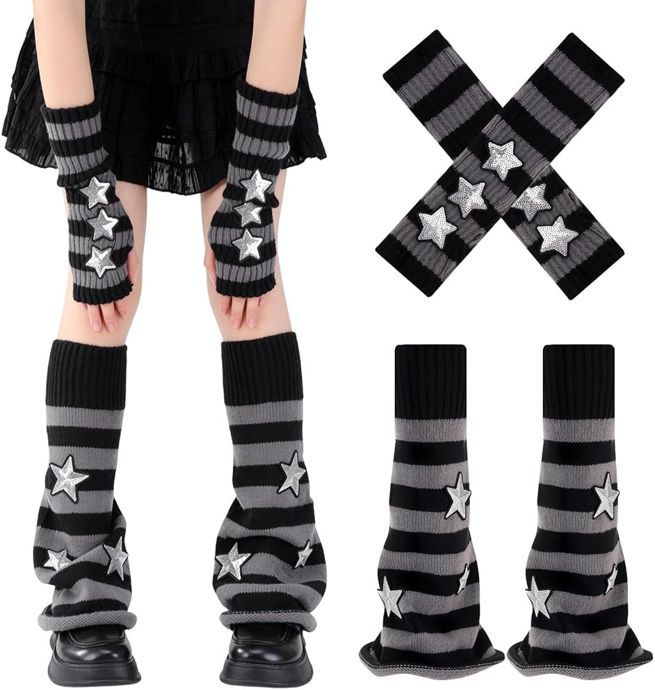 scenicamp Y2K Leg Warmers for Women Star Arm Warmers Streetwear Leg Cover Stretchy Knit Ballet Dance Accessories - Product Image
