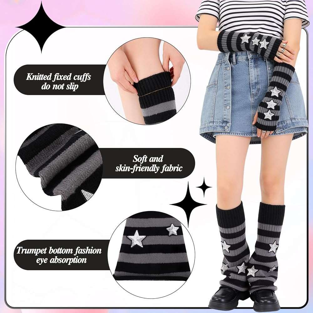 scenicamp Y2K Leg Warmers for Women Star Arm Warmers Streetwear Leg Cover Stretchy Knit Ballet Dance Accessories - Image 3