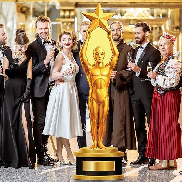 Capoda 1 Pcs 5.9 Ft Trophy Award Stand up Cardboard Cutout Gold Star Award Status Photo Props Life Size Movie Themed Party Decorations for Red Carpet Film Events Birthday Party Decoration Supplies - Image 2