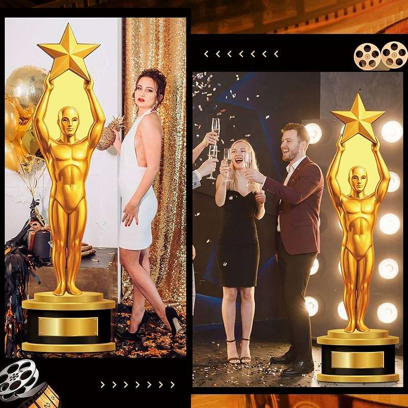 Capoda 1 Pcs 5.9 Ft Trophy Award Stand up Cardboard Cutout Gold Star Award Status Photo Props Life Size Movie Themed Party Decorations for Red Carpet Film Events Birthday Party Decoration Supplies - Image 5