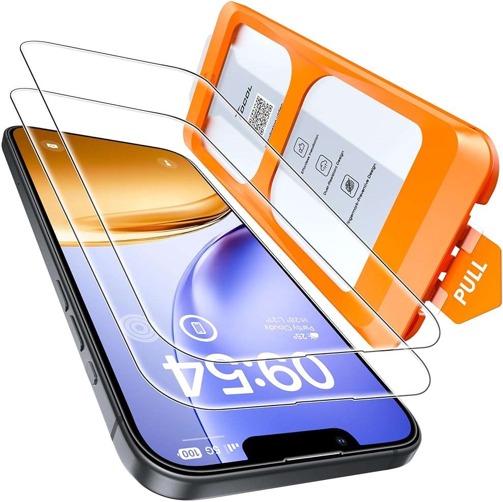 TOCOL for iPhone 17e Screen Protector 6.1 inch 9H Hardness Military Grade Shatterproof 17 e HD Tempered Glass Easy Installation Case Friendly 2 Pack - Image 1