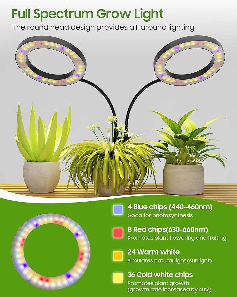 Tmsluody Grow Lights for Indoor Plants Full Spectrum, LED Plant Light with Metal Base, Plant Growing Lamps with Timer 3/9/12H, 3 Color Modes, 6 Brightness Levels, 23-30'' Adjustable Height - Image 3
