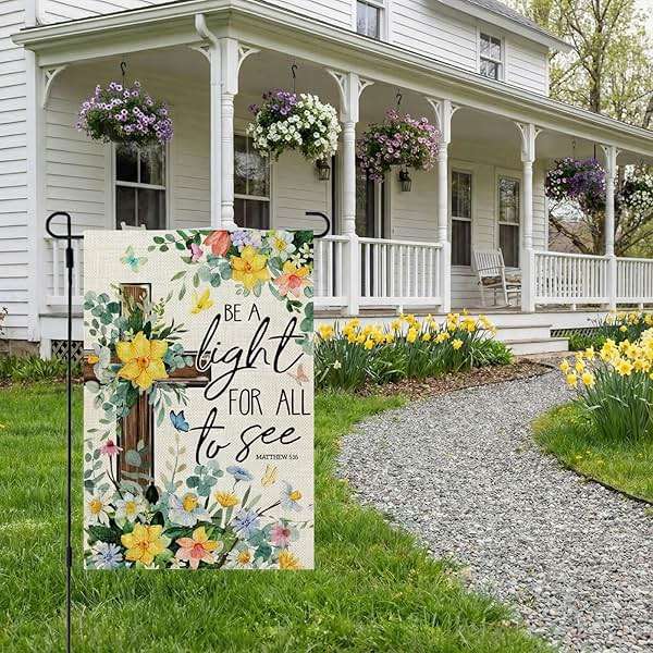 CROWNED BEAUTY Spring Garden Flag Floral Cross 12x18 Inch Double Sided Small Seasonal Holiday Religious Decoration for Outdoor Lawn Yard - Image 2