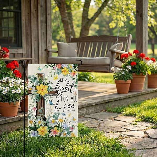 CROWNED BEAUTY Spring Garden Flag Floral Cross 12x18 Inch Double Sided Small Seasonal Holiday Religious Decoration for Outdoor Lawn Yard - Image 5