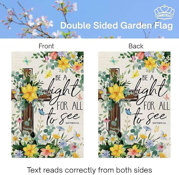 CROWNED BEAUTY Spring Garden Flag Floral Cross 12x18 Inch Double Sided Small Seasonal Holiday Religious Decoration for Outdoor Lawn Yard - Image 6