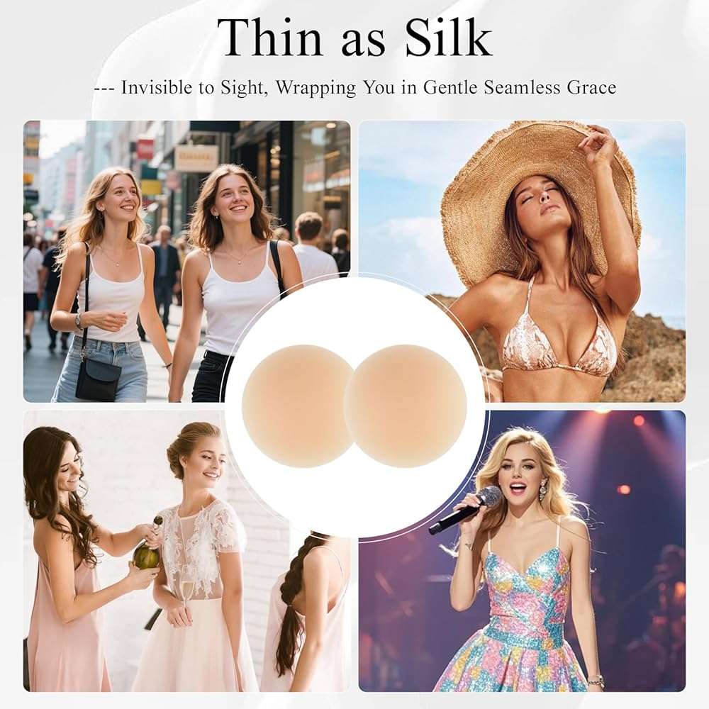 WUOEPIK Nipple Covers for Women, Reusable Silicone Pasties, No Show, Stick On for Strapless & Backless, Waterproof Case - Image 2