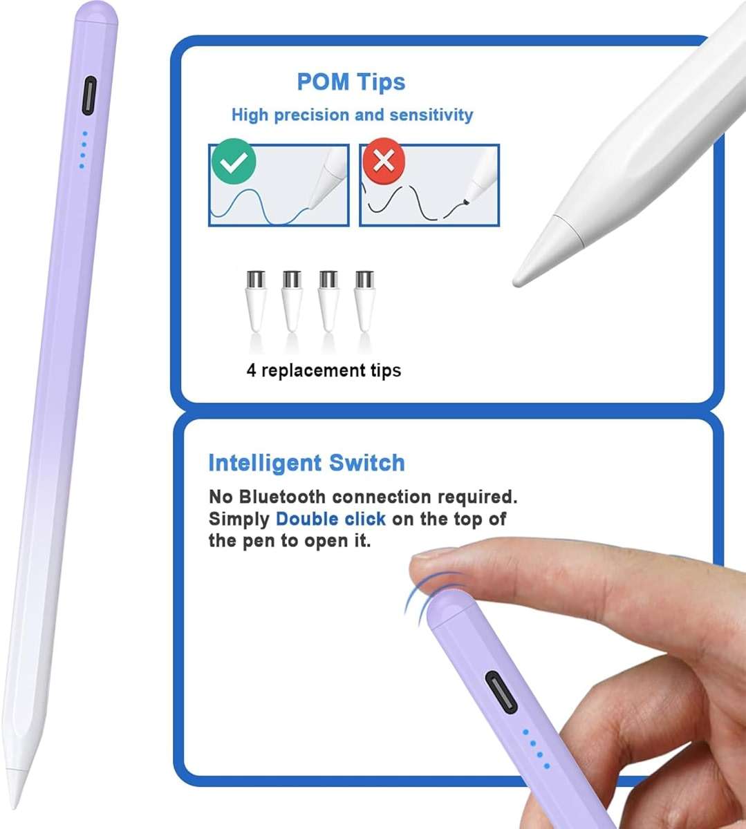 Stylus Pens for Touch Screens Power-Display Tablet Pen POM Tip Magnetic Digital Touch Pen Compatible with iPhone/iPad/Lenovo/and Other iOS/Android Smartphone and Tablet Devices (Gradient Purple - Image 5