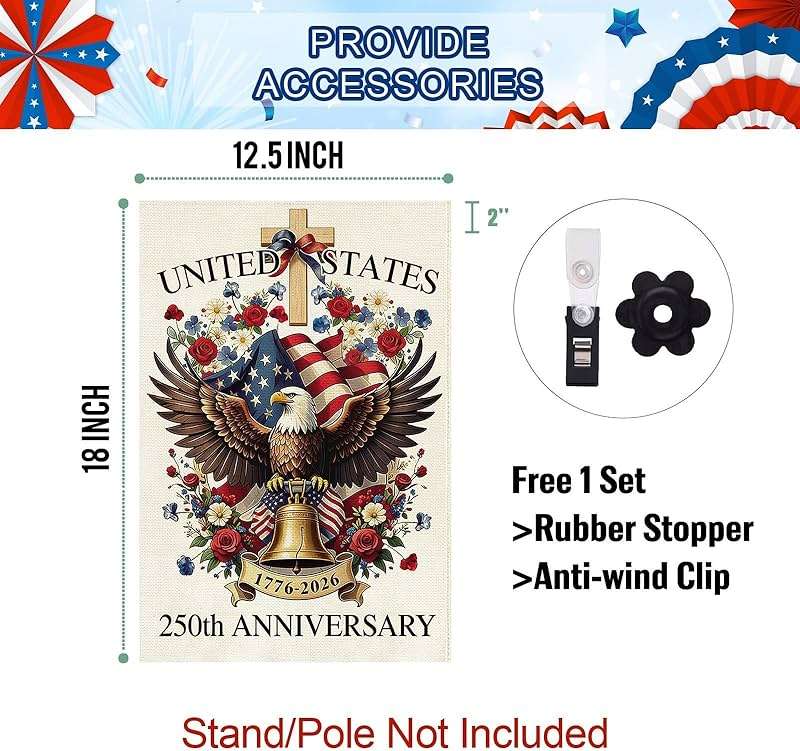Baccessor 250 Years USA Garden Flag 12.5 x 18 Inch, Double Sided Burlap 250th Anniversary Patriotic Banner Small Yard Flag for Porch Patio Holiday Outdoor Outside 1776-2026 Commemorative Decor - Image 3
