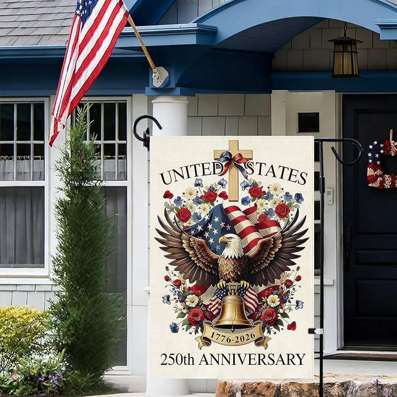Baccessor 250 Years USA Garden Flag 12.5 x 18 Inch, Double Sided Burlap 250th Anniversary Patriotic Banner Small Yard Flag for Porch Patio Holiday Outdoor Outside 1776-2026 Commemorative Decor - Image 4