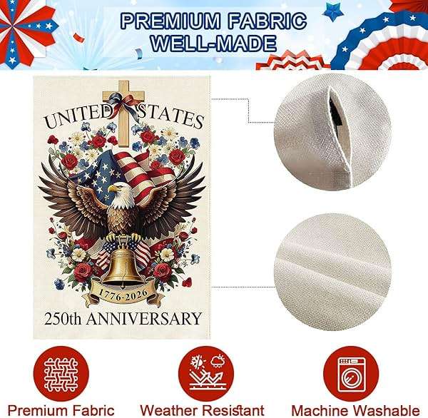 Baccessor 250 Years USA Garden Flag 12.5 x 18 Inch, Double Sided Burlap 250th Anniversary Patriotic Banner Small Yard Flag for Porch Patio Holiday Outdoor Outside 1776-2026 Commemorative Decor - Image 7